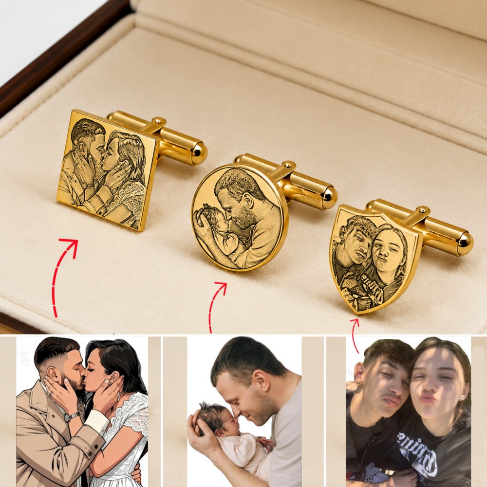 Men'S Grooming Pictures - Gemelli Personalizzati con Foto Incisa, Gioielli